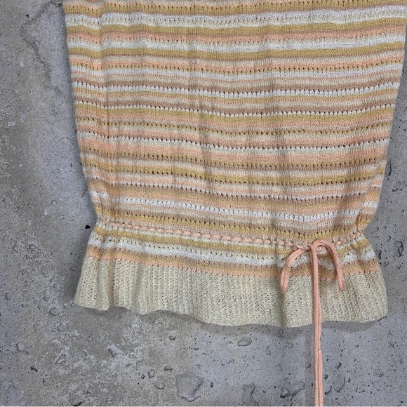 Vintage70s thyme yellow coral tan striped knit sleeveless top medium - Picture 3 of 5
